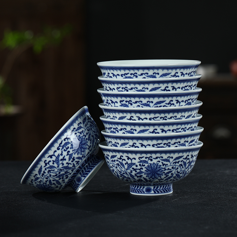 LICHEN 景德镇陶瓷餐具釉下彩青花瓷碗盘碟子缠枝莲套装古典中式46头优等品 礼盒包装