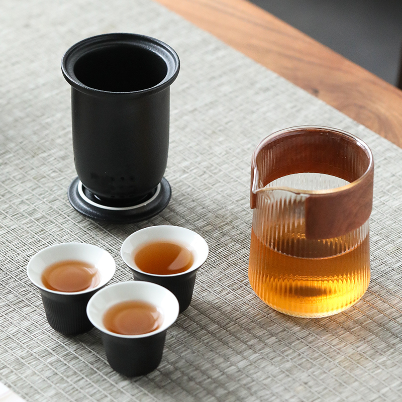 苏氏陶瓷(SUSHI CERAMICS)旅行茶具套装 经纬禅黑便捷功夫茶具 快客杯玻璃公杯陶瓷茶杯带便携包高清大图