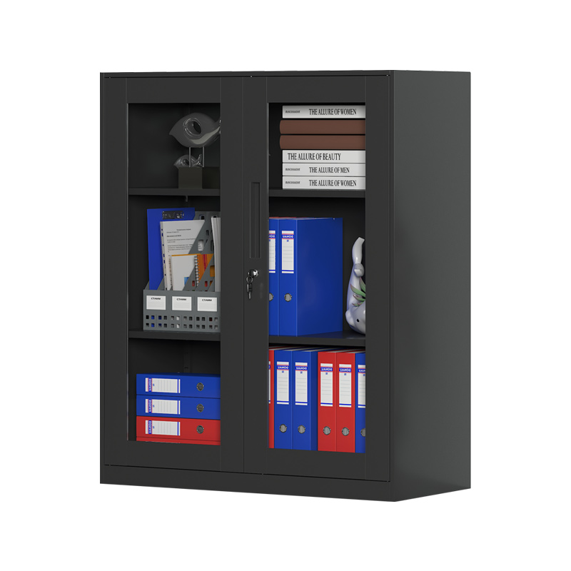 臻远 ZY-WJGC-94 文件柜窄边矮柜拆装档案柜落地书柜 925玻璃门黑色