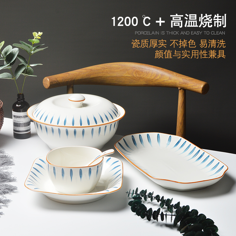日式创意陶瓷盘子菜盘碗碟套装烘焙精灵家用碗筷餐具西餐牛排盘汤饭碗小碗 23件套方款