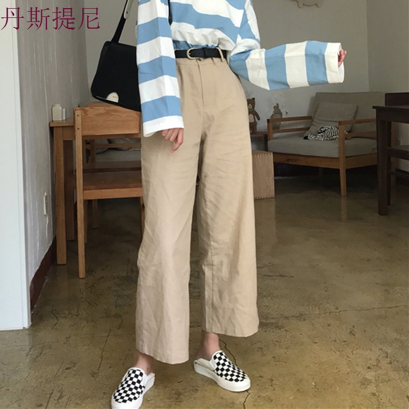 秋装女装韩版宽松百搭休闲裤显瘦阔腿裤九分裤学生高腰直筒裤长裤