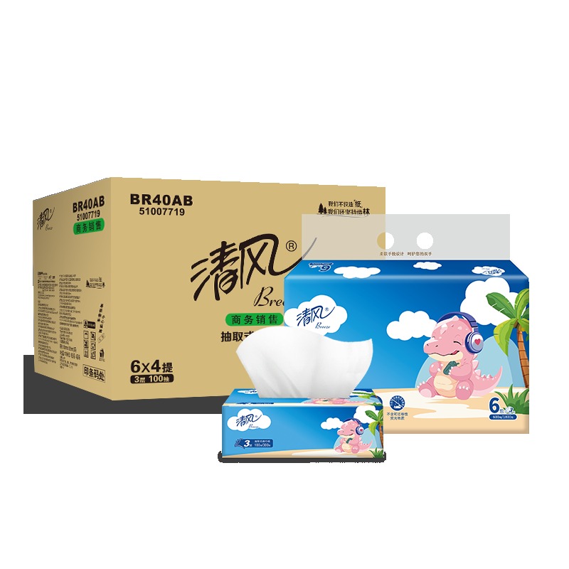 清风3层100抽/包*24包抽取式面巾纸BR40AB