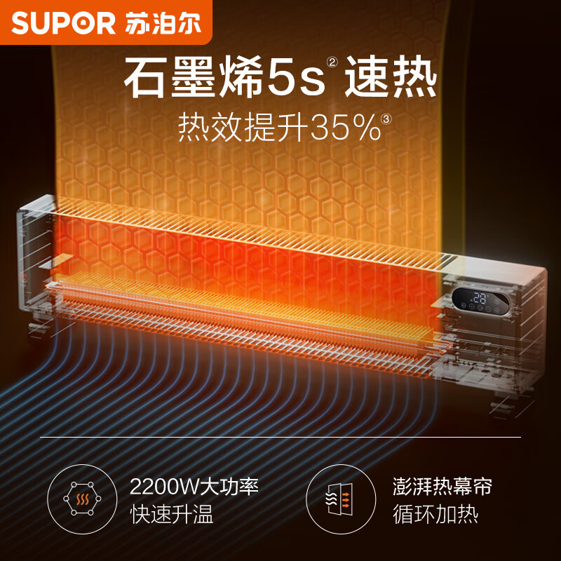 苏泊尔(SUPOR) 踢脚线取暖器家用轻音智能控温电暖器石墨烯速热移动地暖室内取暖器ESHC-L01A-22