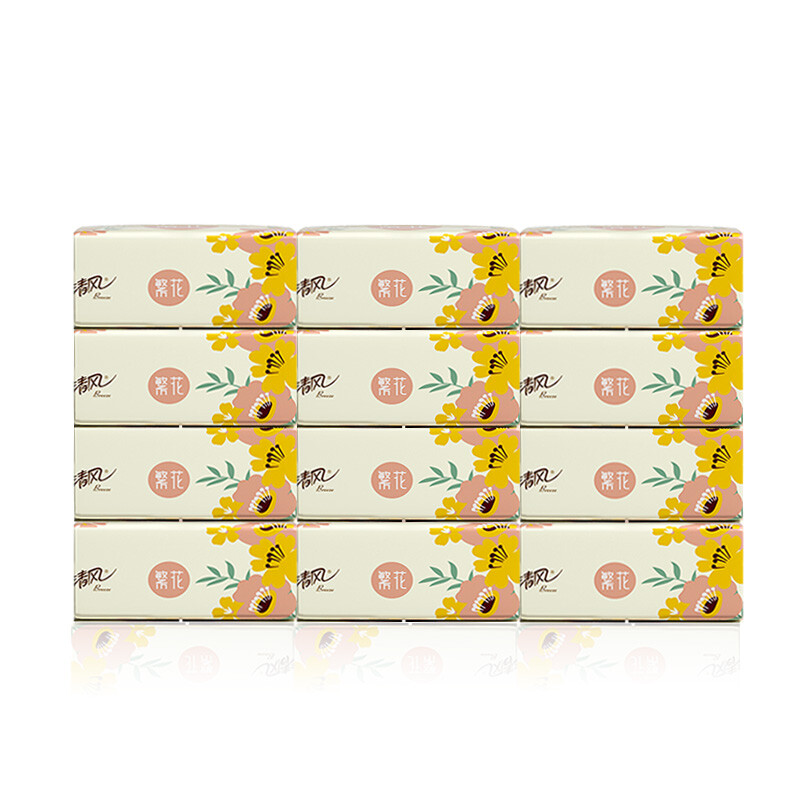 清风繁花系列3层 100抽12包装 软抽纸 AR62TMS3X2