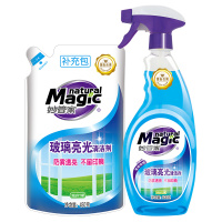 妙管家 (MAGIC AMAH)玻璃亮光清洁剂 柠檬清香 500g/瓶+补充包450g/袋 特惠装[纳爱斯]