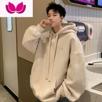 七斓美式慵懒风卫衣男连帽新款潮牌衣服春季宽松古着vinta懒衣i服 2XL 杏色高质量