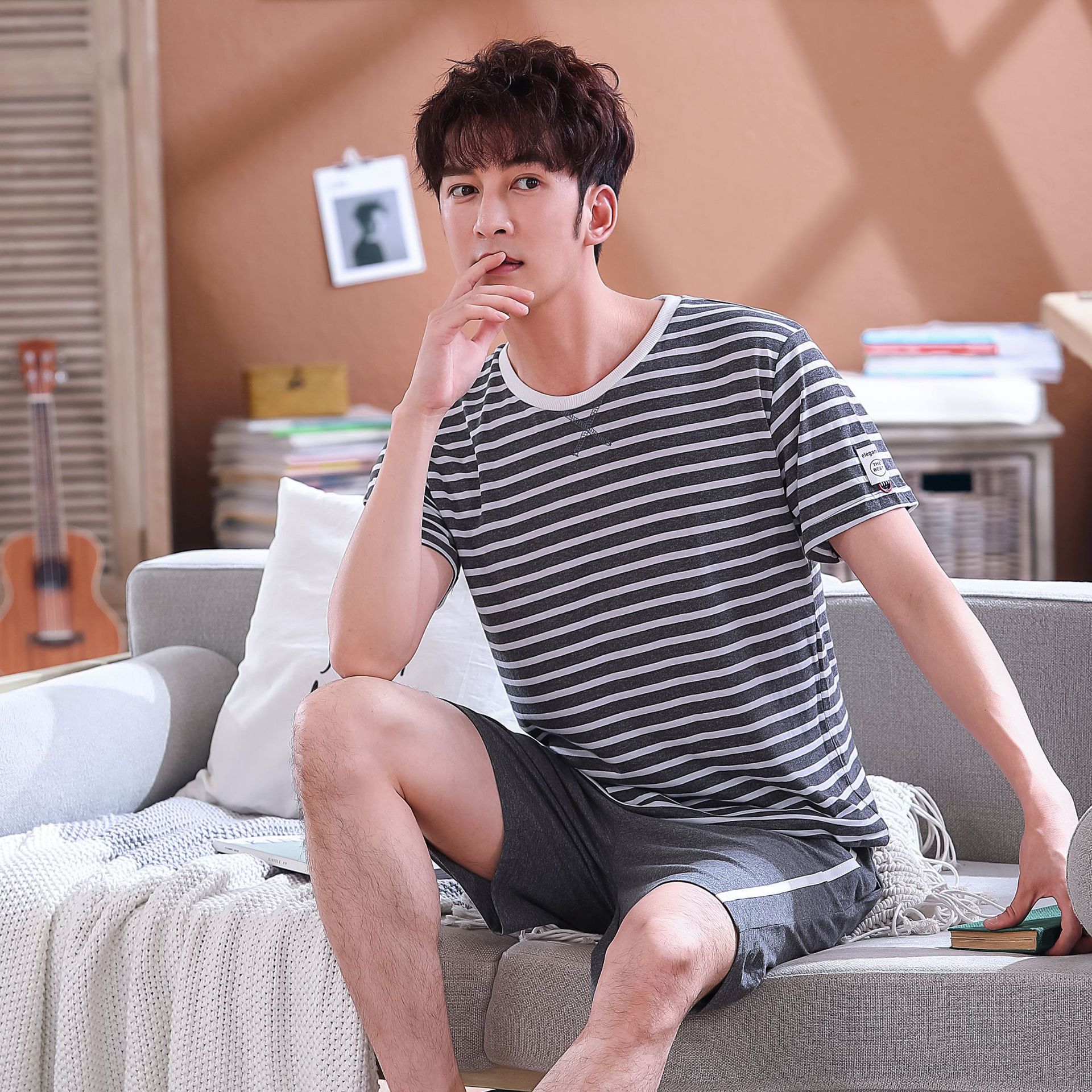 男士睡衣夏季纯棉居家春夏男款加肥加大的薄款短袖大码男式家居服参数