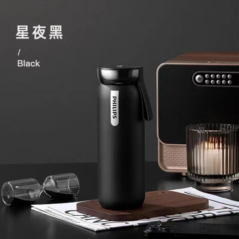 飞利浦智能触显316不锈钢大容量男女商务办公茶水分离水杯保温杯_247 星夜黑USB充电 统一规格