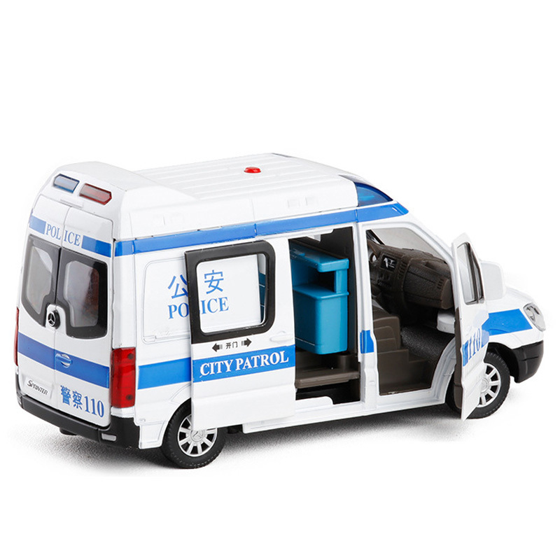 彩珀合金车模型儿童玩具车120救护车110警车带警灯警笛可开 合金族