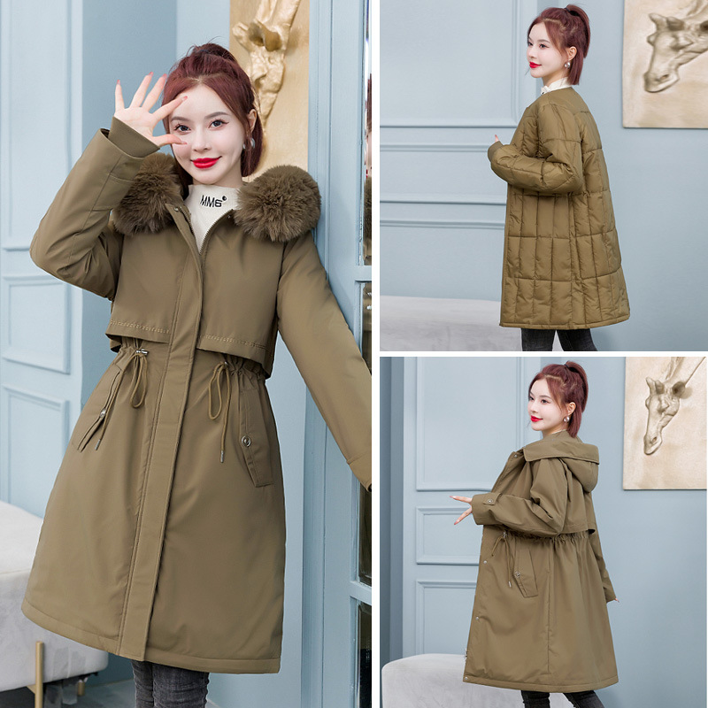 活里活面长款派克服女2023冬季新款加厚可拆卸内胆修身羽绒棉服潮 咖啡 XXXL