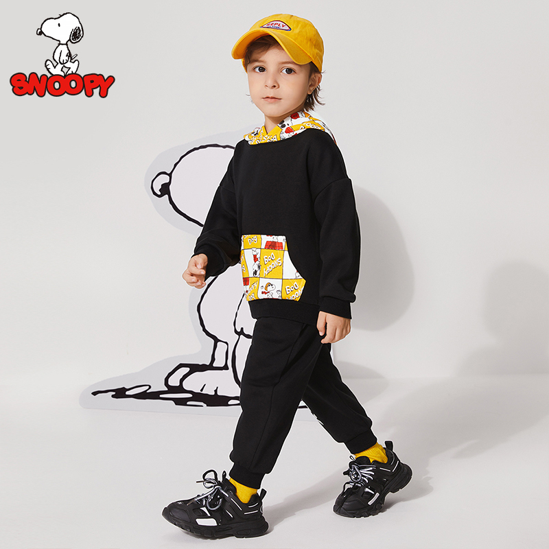 史努比SNOOPY童装儿童加绒卫衣套装春秋新款男童加厚卫衣卫裤两件套