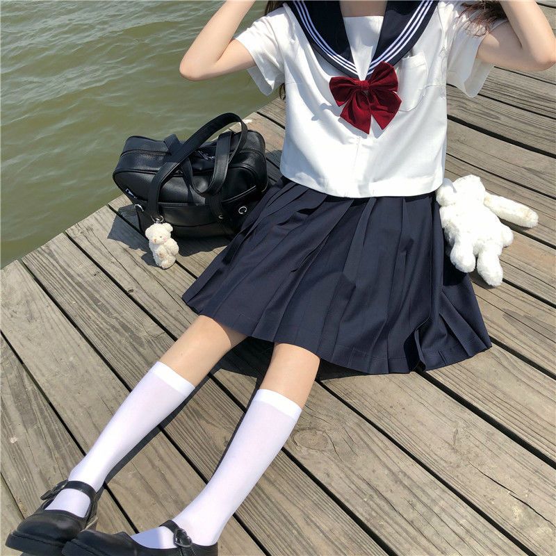 jk制服裙正版白三本基础款水手服学院风长裙套装全套大码原创制服绀领