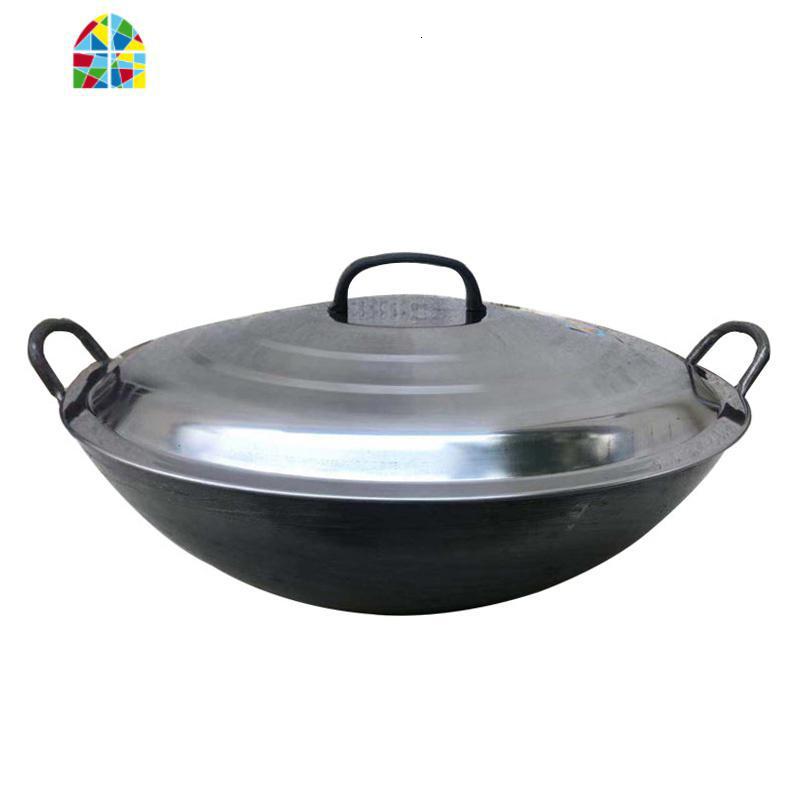 传统炒菜铁锅商用无涂层锅煤气灶厨师颠勺专用加厚双耳铁 FENGHOU 规格50铁锅(实际直径48.5厘米)无锅盖炒锅高清大图