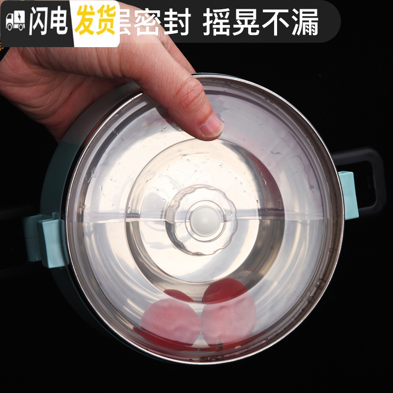 三维工匠不锈钢保温饭盒上班族1人便携学生大容量儿童便当盒双层餐盒套装 珊瑚粉3层[送餐具+汤杯]高清大图