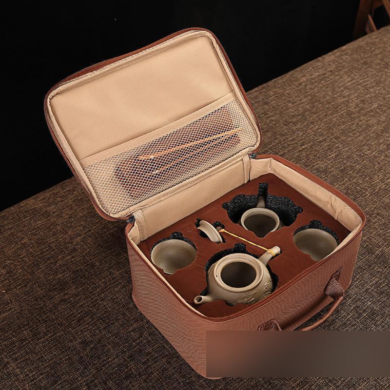 便携式青瓷旅行功夫茶具陶瓷茶壶茶杯小套装户外旅游包车载竹茶盘生活日用家庭清洁生活日用家居器皿水具/水杯茶具水