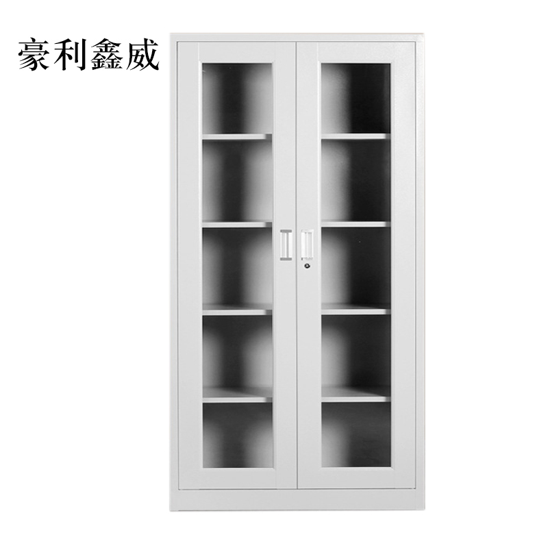 豪利鑫威钢制文件柜资料柜档案柜财务凭证柜带锁储物柜铁皮柜书柜通玻对开门文件柜
