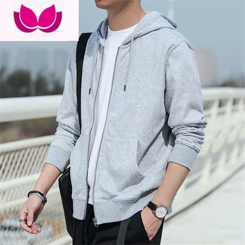 七斓卫衣男港风宽松休闲长袖开衫潮流学生纯色连帽外套春加流 2XL建议130-145斤 灰色薄款