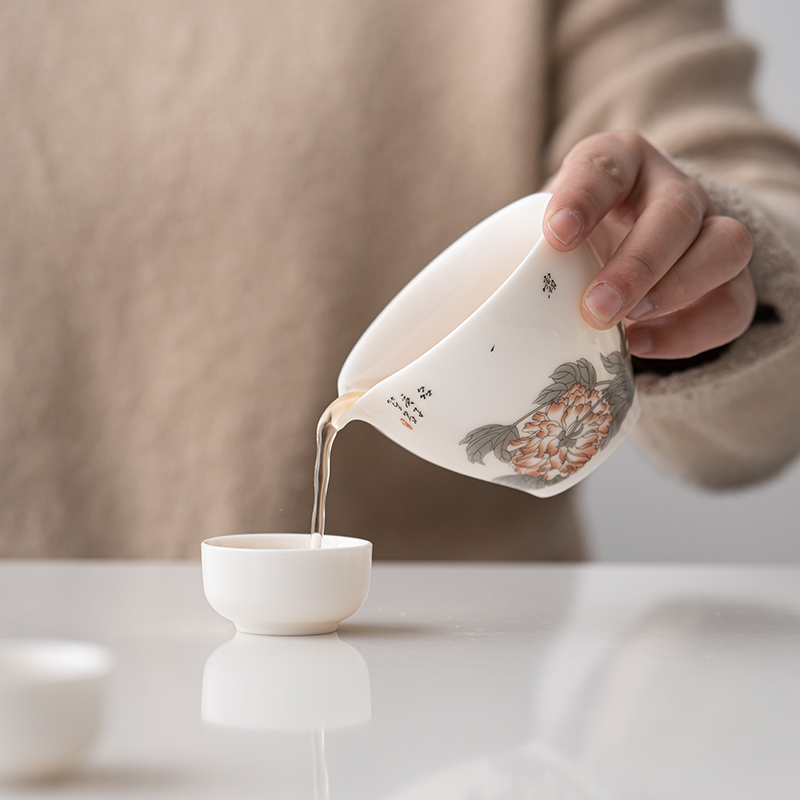 苏氏陶瓷(SUSHI CERAMICS)羊脂玉花开富贵快客杯旅行包便捷茶具