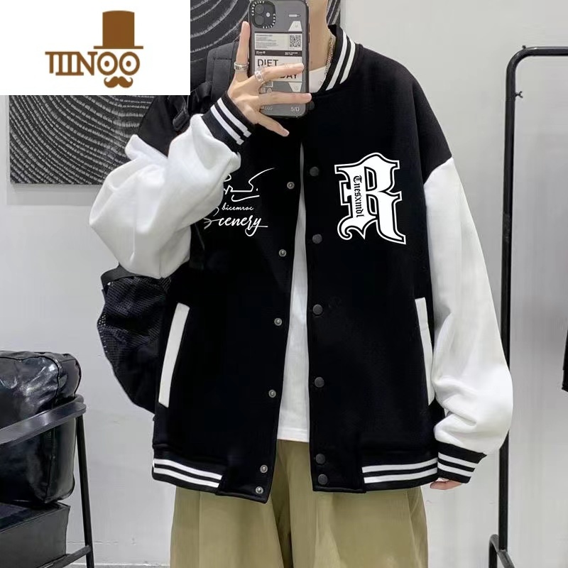 YANXU棒球服外套秋季2023潮牌美式高街痞帅青少年男款宽松休闲夹克男 3XL 主图款黑色