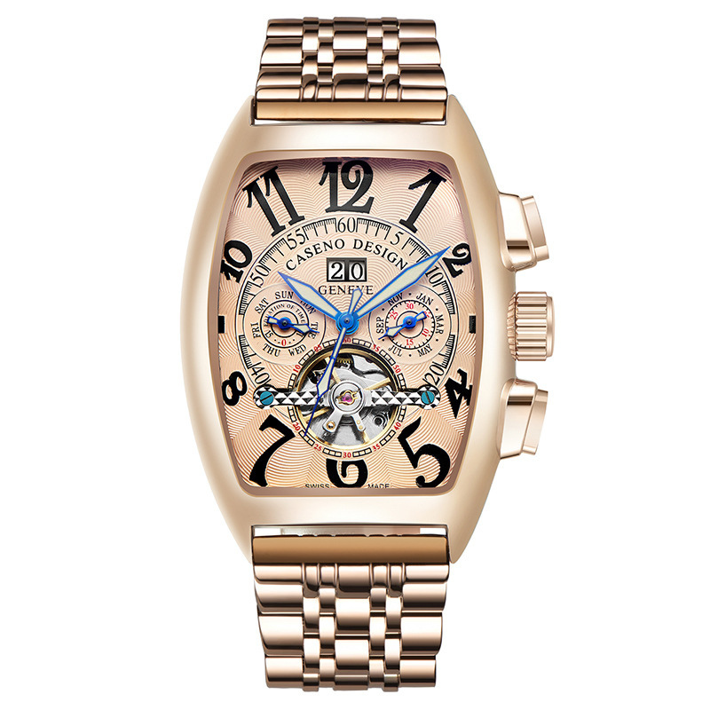 坛星瑞士品质caseno酒桶型手表陀飞轮镂空个性创意时尚潮流皮带款自动