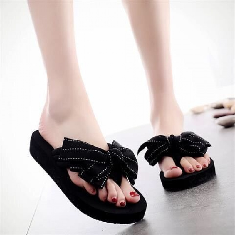 夏季人字拖女高跟女学生家居凉拖鞋蝴蝶结浴室沙滩防滑夹脚凉拖鞋