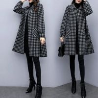 小样传奇 大码女装2021新款200斤胖妹妹中长款毛呢外套秋冬赫本风格子大衣