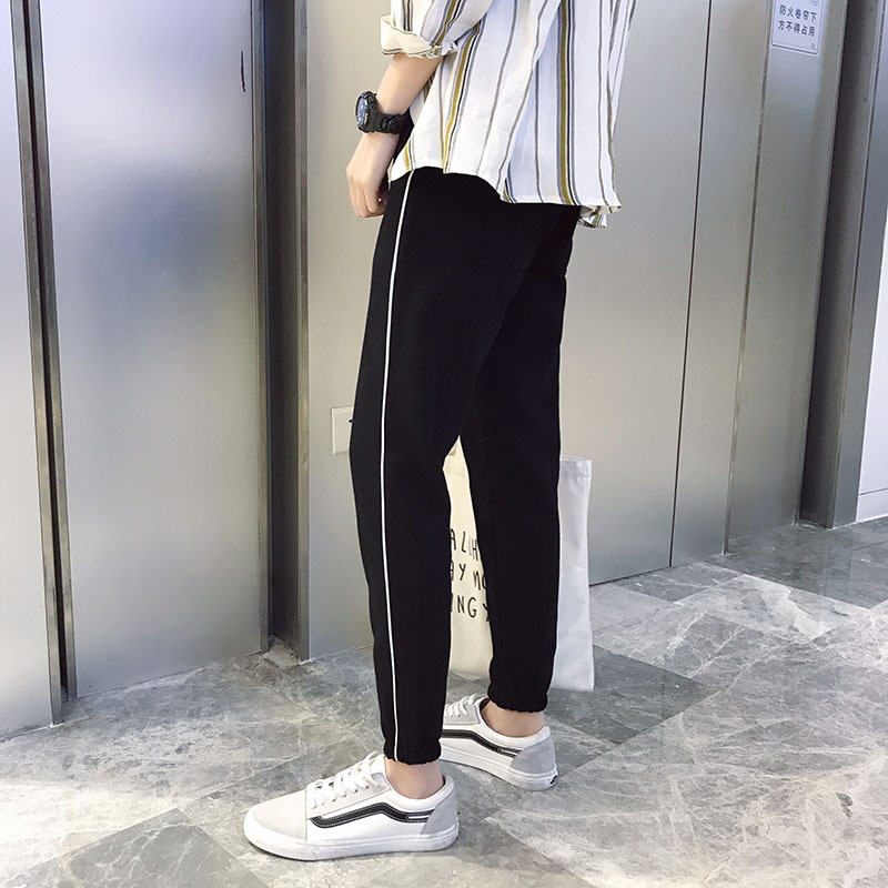 夏季年轻修身哈伦裤束脚运动裤男士小脚休闲裤九分裤韩版潮男裤子