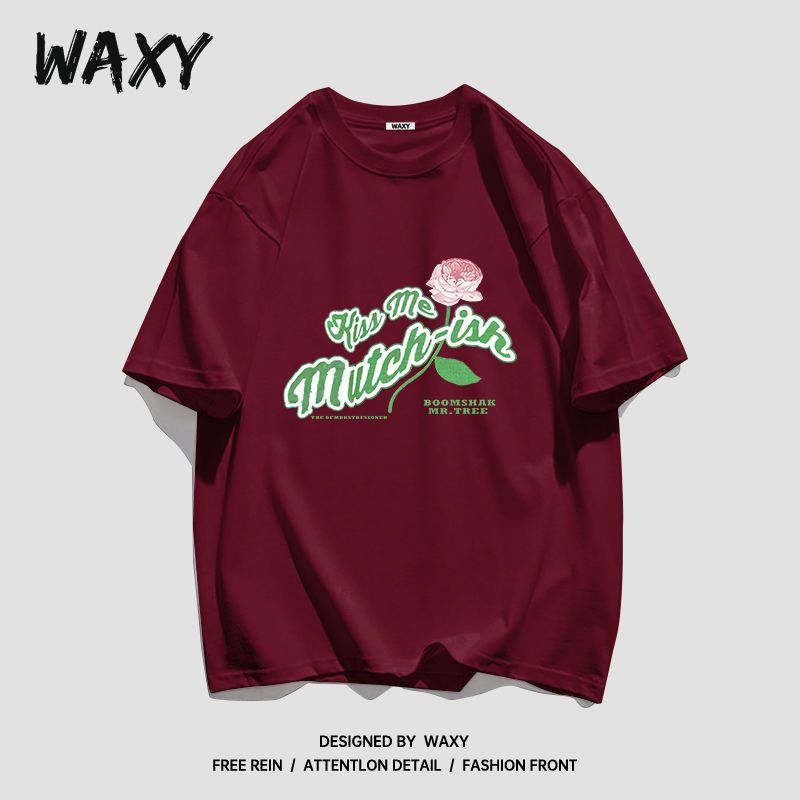 WAXY纯棉圆领美式hiphop短袖T恤女学生宽松国潮嘻哈街头韩版上衣