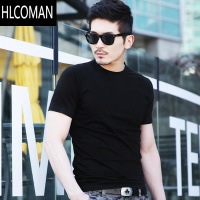 HLCOMAN白色T恤男士短袖修身潮牌圆领夏季半袖上衣紧身纯色打底衫潮