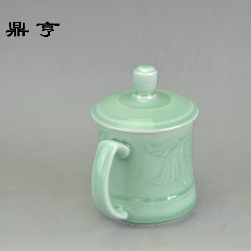 鼎亨产地风格款创意青瓷茶杯礼品定制陶瓷杯带盖随手马克杯办公杯