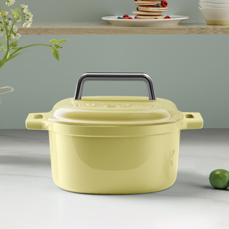 康巴赫(KBH)珐琅锅汤锅铸铁锅焖烧焗炖锅煲汤炖肉锅家用平底电磁炉燃气通用黄色【3.5L适合2-4人】22cm
