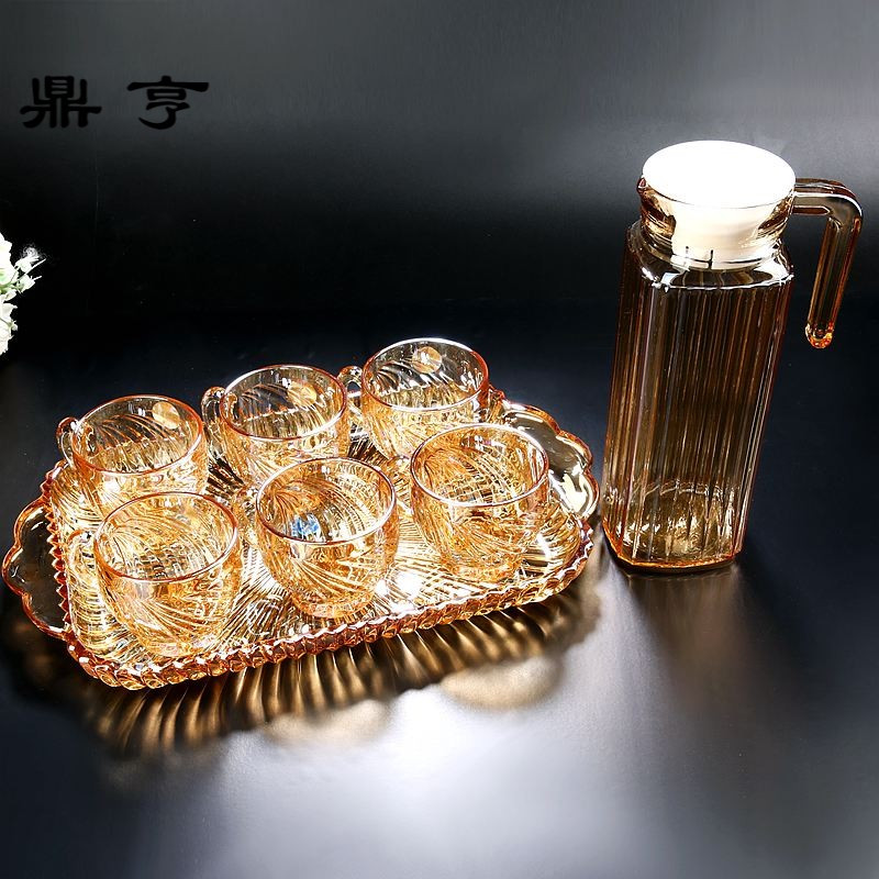 鼎亨欧式创意水晶彩色杯子玻璃套装家用喝水杯子托盘钻石带吧咖啡
