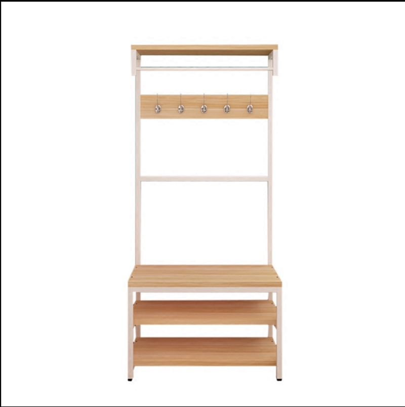 三能 办公家具简约时尚衣帽架组合鞋柜创意卧室挂衣架落地式钢木衣架门厅置物架 90*35*175