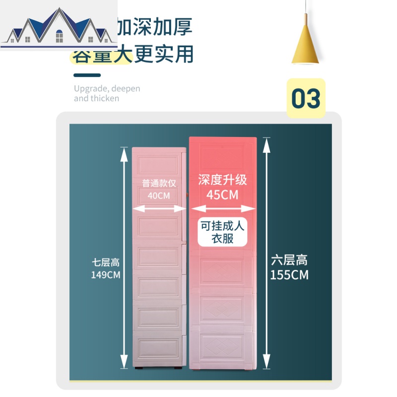 66CM特大号加厚开抽屉式可挂衣收纳柜子儿童家用衣柜储物柜 三维工匠高清大图