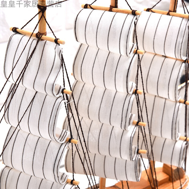 2018新款木质帆船模型摆件地中海客厅家居装饰品一帆风顺小工艺船手工制作