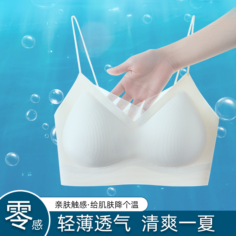 猫人细肩带内衣夏季薄款美背一字无痕抹胸吊牌背心一体式聚拢文胸高清大图