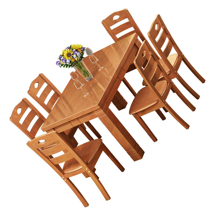 汐餐桌海棠色一桌六椅套高清大图