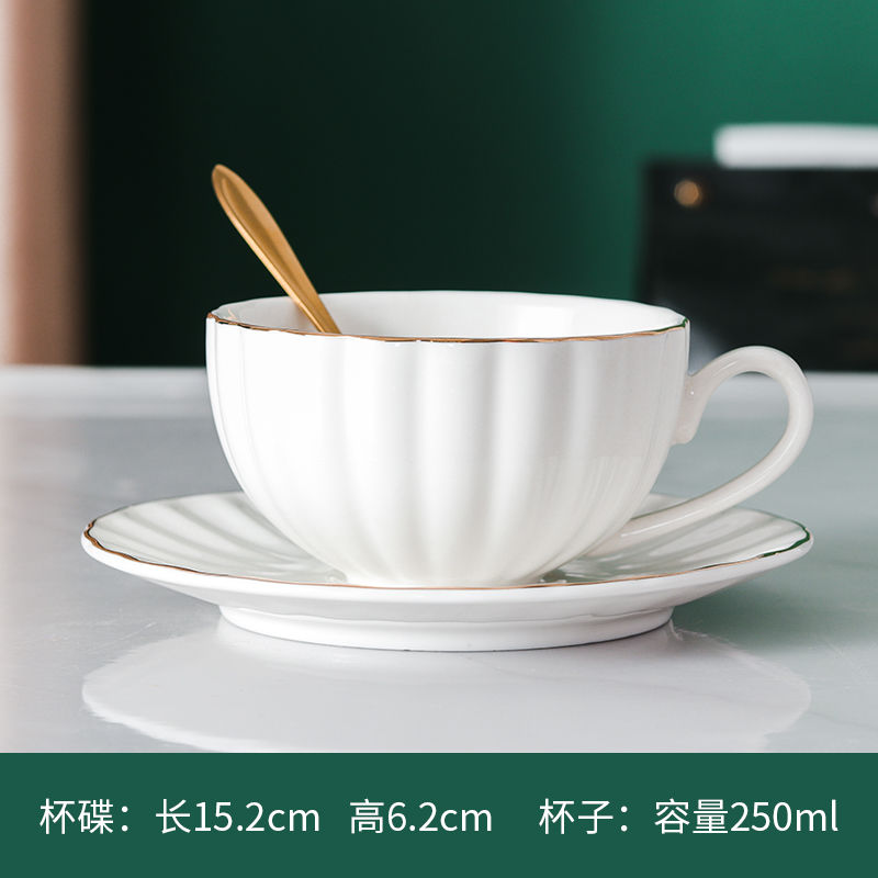 白色-花纹咖啡杯-杯碟勺3件套 咖啡杯套装欧式小奢华意式轻奢杯子陶瓷家用简约创意下午茶茶具
