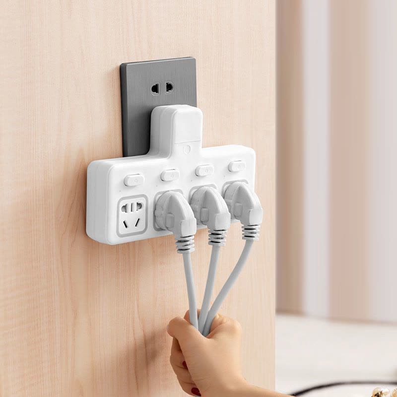 白灰色 一转二:普通款 多功能家用宿舍办公USB充电插座转换器一转多无线接线板转换插头图片