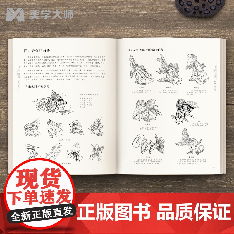 2022新书 白描画谱 鳞介走兽篇 中国工笔技法画册集书籍入门初自学者零基础教程材成人手绘临摹勾线名家底稿图大全美术绘画高清大图