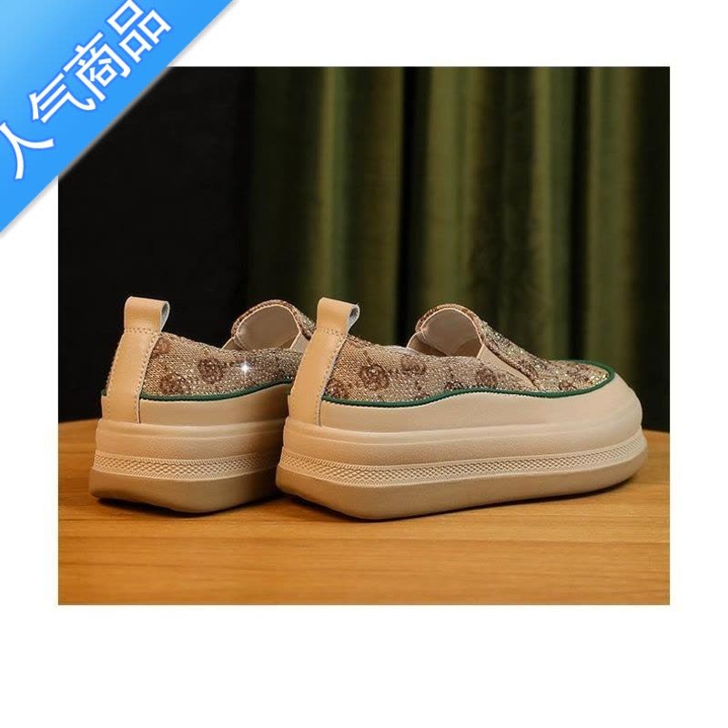 SUNTEK一脚蹬套脚懒人鞋2023春夏季厚底百搭亮片乐福鞋单鞋女休闲鞋图片