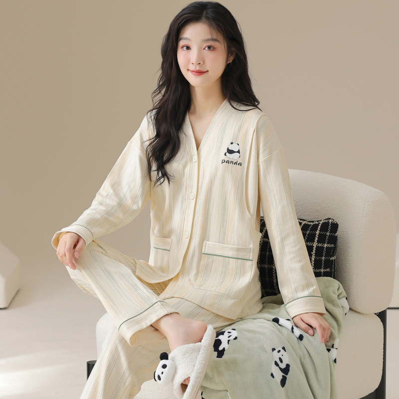 啄木鸟2025月子服睡衣女哺乳期孕期可调节秋季女士纯棉家居服套套高清大图