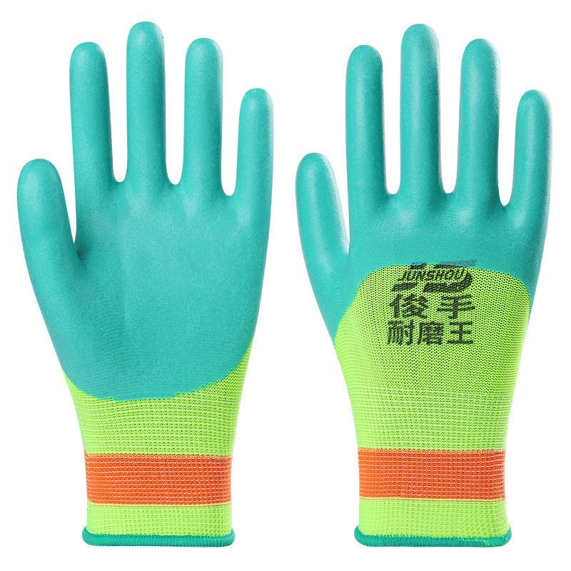 耐磨男女干活工作工地防滑透气胶皮橡胶劳保手套批发 俊手透气耐磨王