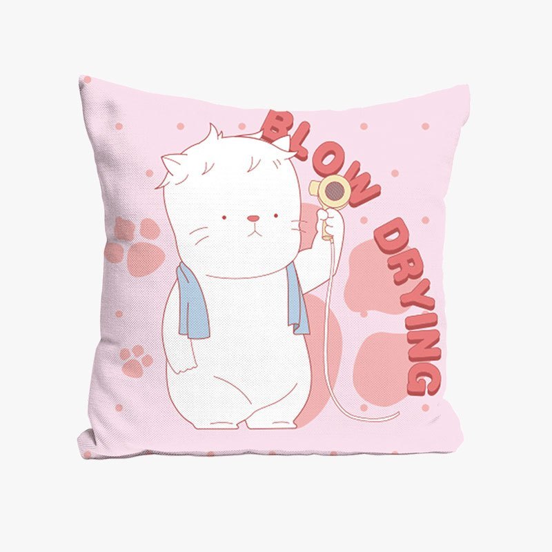 我的邻居全是猫 白猫2 棉麻方形抱枕粉色