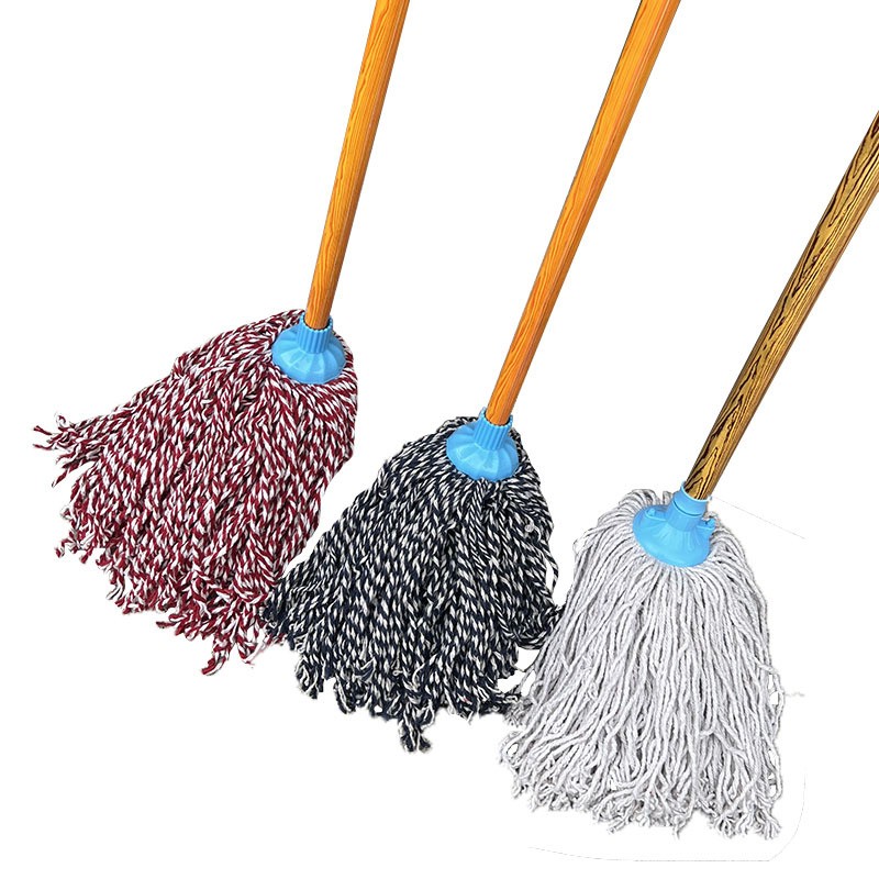 礼千初 木杆圆头拖把棉线地拖墩布拖把清洁拖布吸水拖手拧拖把 木杆铁头白线高清大图