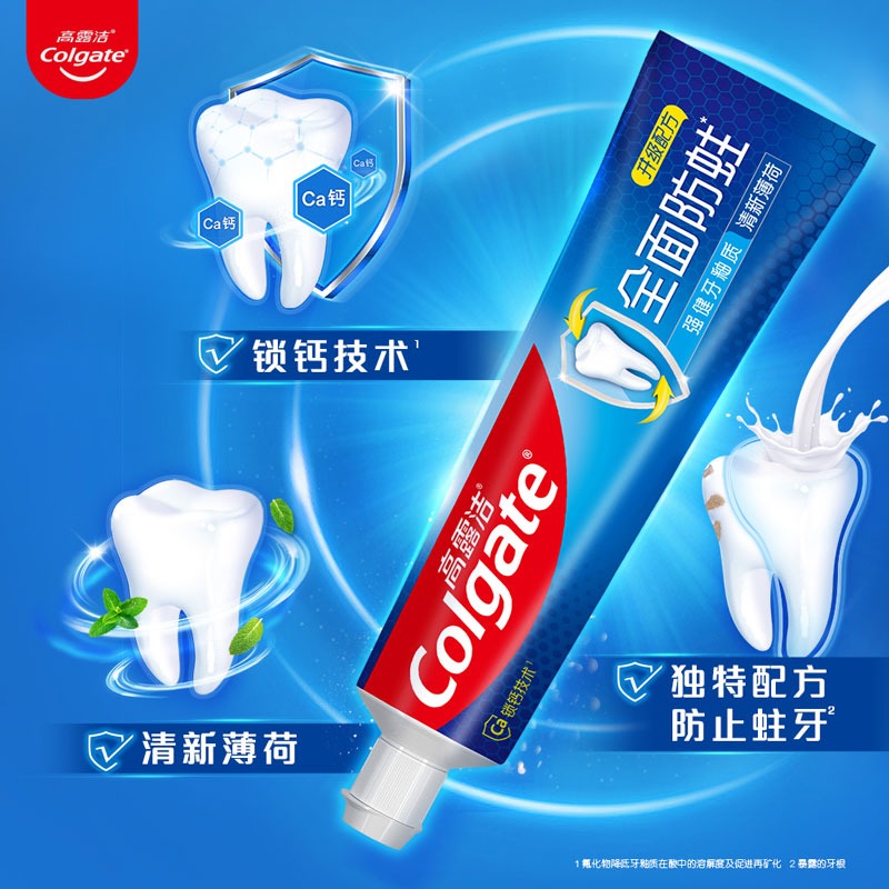 高露洁(Colgate)全面防蛀牙膏清新薄荷140g强健牙釉质锁钙技术含氟去黄高清大图