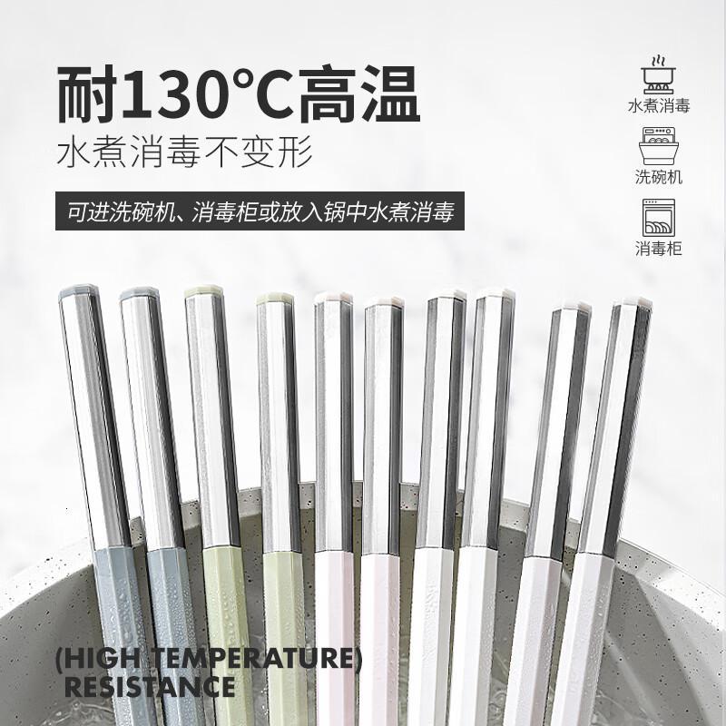 康巴赫(KBH)三重抗菌合金筷子防滑防霉耐高温家用高档家庭健康分色公筷抗菌合金筷5双装(星空黑)高清大图