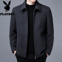 花花公子品牌100纯羊毛呢子大衣男厚翻领商务休闲大码中年男士外套衣服冬_740 175码 灰色