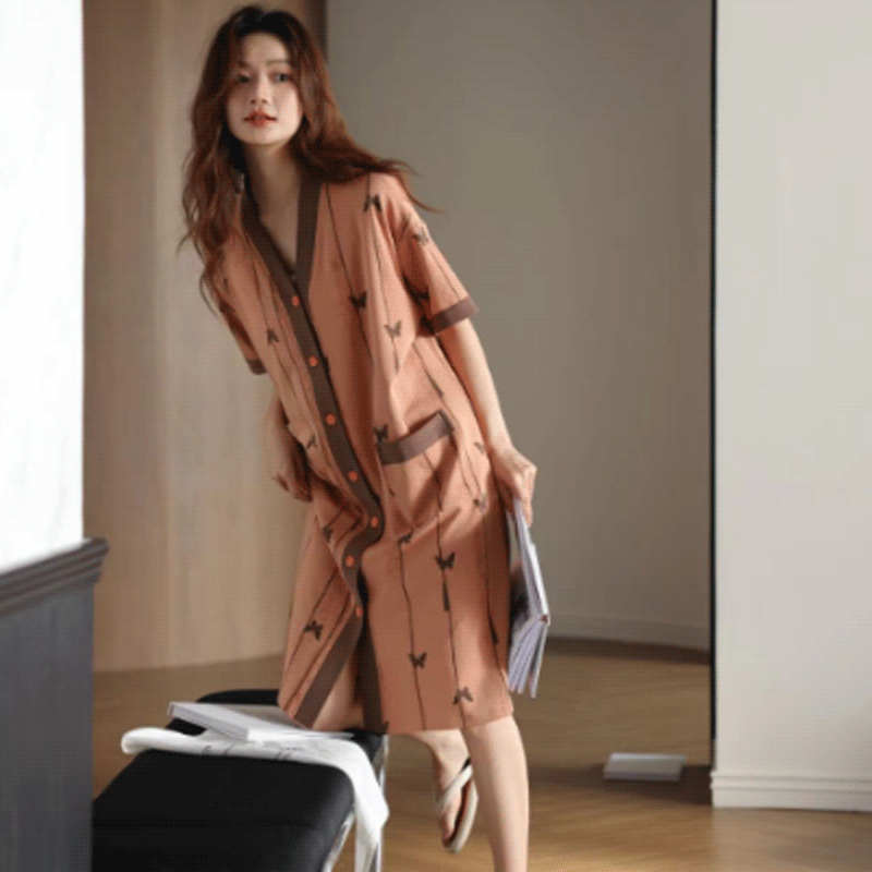 猫人睡裙女夏季纯棉短袖中长款睡衣裙子夏天新款连衣裙家居服