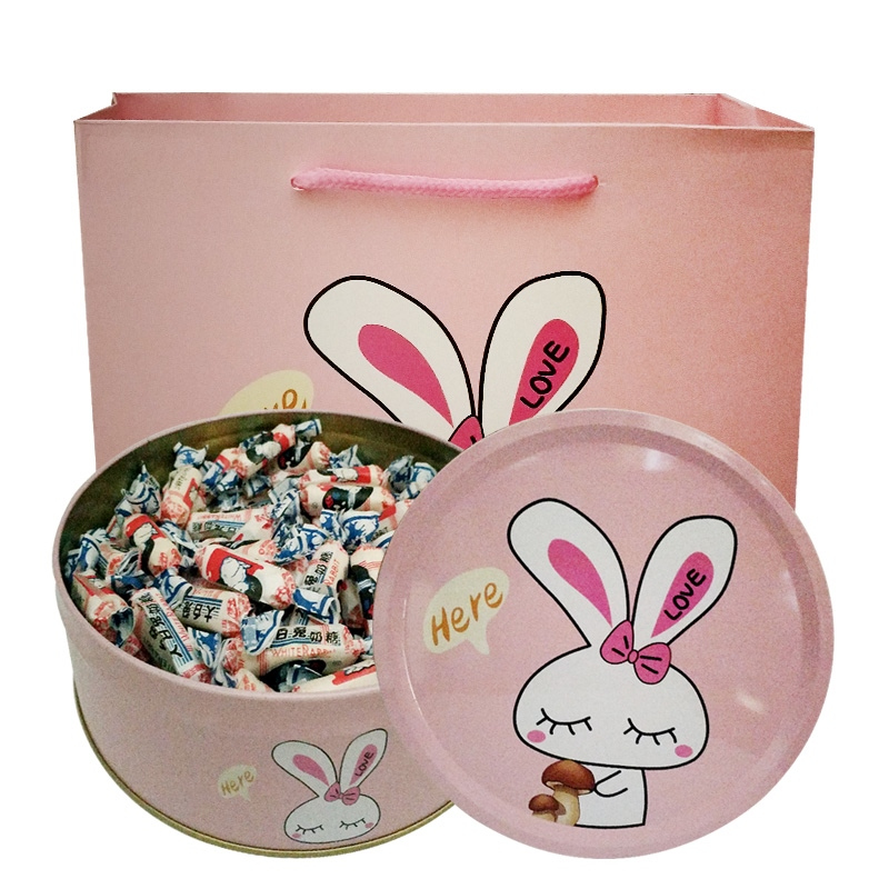 大白兔奶糖糖果礼盒圆形铁盒大白兔400g多款式铁盒（配礼袋）散装400g 混合400g（原味+酸奶、红豆）有分隔栏 可爱兔